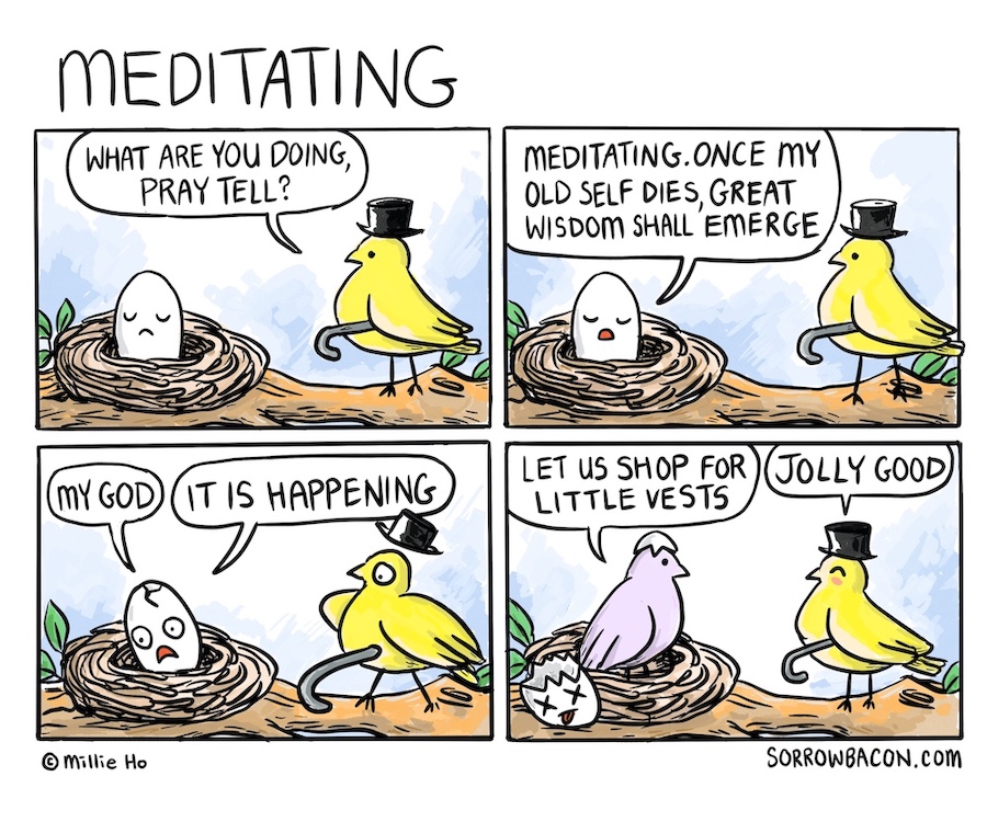 Meditating, a sorrowbacon comic by Millie Ho